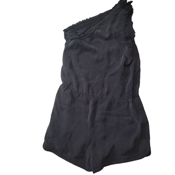 Robert Rodriguez Romper Women's Size 8 One Shoulder Black 100% Silk Ruffles - Picture 2 of 8